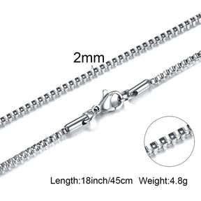 Mens Thin Box Chain Necklace,1/2/3MM Stainless Steel Chain Link Collars Gifts,Male Jewelry,18 to 24 Inch