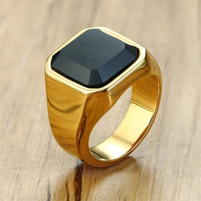 Vnox Stylish Signet Rings for Men, Male Pinky Ring with Black Square CZ Stone,Gold Color Stainless Steel Metal Jewelry ,US Size