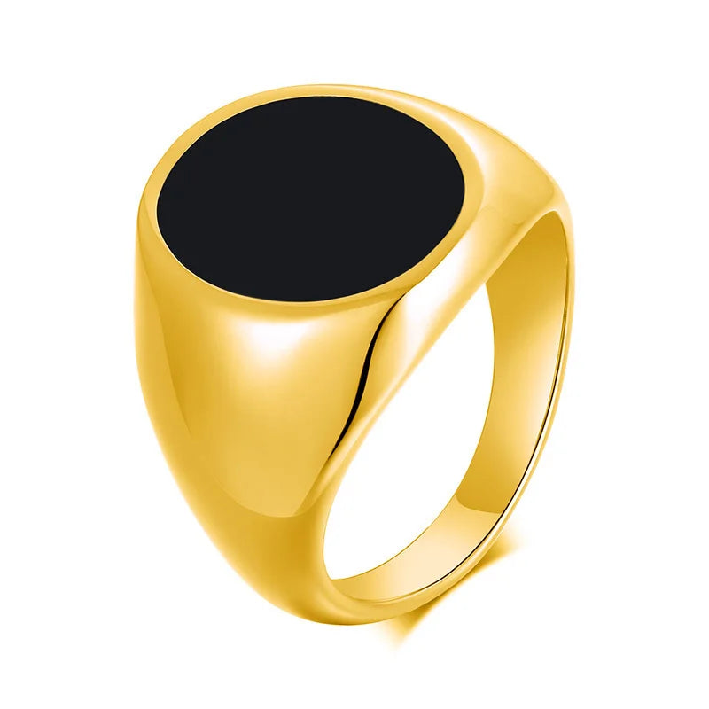 Vnox Stylish Signet Rings for Men, Male Pinky Ring with Black Square CZ Stone,Gold Color Stainless Steel Metal Jewelry ,US Size
