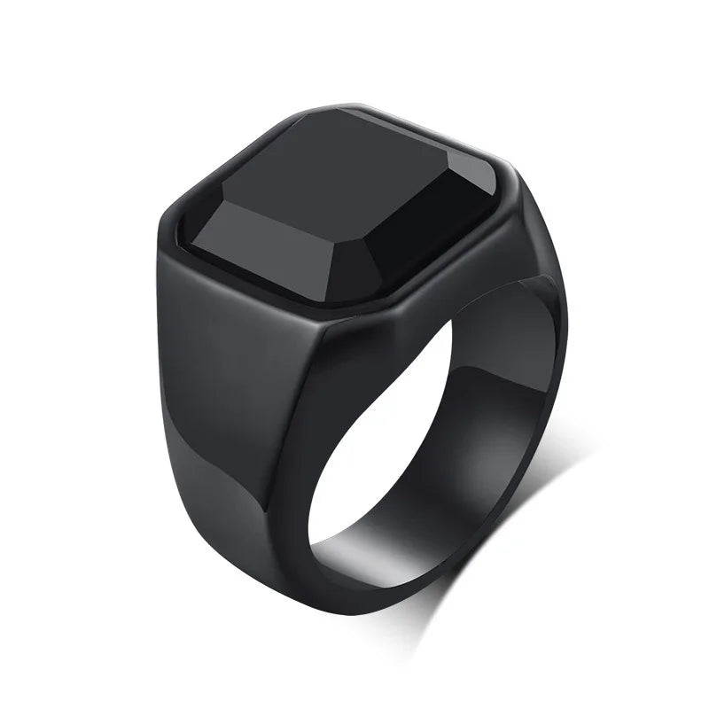 Vnox Stylish Signet Rings for Men, Male Pinky Ring with Black Square CZ Stone,Gold Color Stainless Steel Metal Jewelry ,US Size