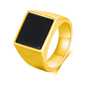 Vnox Stylish Signet Rings for Men, Male Pinky Ring with Black Square CZ Stone,Gold Color Stainless Steel Metal Jewelry ,US Size