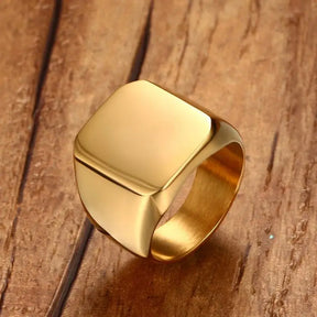 Vnox Stylish Signet Rings for Men, Male Pinky Ring with Black Square CZ Stone,Gold Color Stainless Steel Metal Jewelry ,US Size