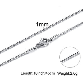 Mens Thin Box Chain Necklace,1/2/3MM Stainless Steel Chain Link Collars Gifts,Male Jewelry,18 to 24 Inch