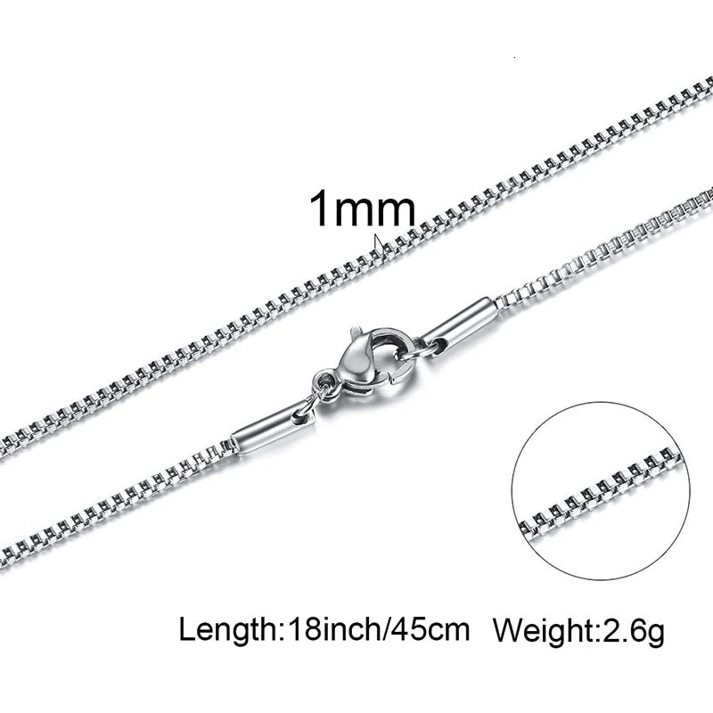 Mens Thin Box Chain Necklace,1/2/3MM Stainless Steel Chain Link Collars Gifts,Male Jewelry,18 to 24 Inch