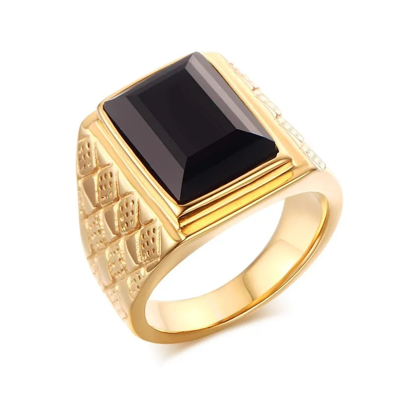 Vnox Stylish Signet Rings for Men, Male Pinky Ring with Black Square CZ Stone,Gold Color Stainless Steel Metal Jewelry ,US Size