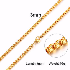 Round Box Chain for Men Boys,Gold Silver Black Plated Stainless Steel Chain Collars,Unisex Jewelry Gifts,18 to 30 Inch