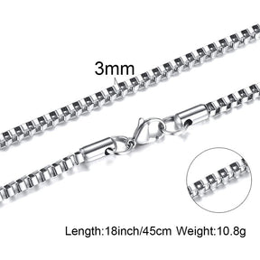 Mens Thin Box Chain Necklace,1/2/3MM Stainless Steel Chain Link Collars Gifts,Male Jewelry,18 to 24 Inch