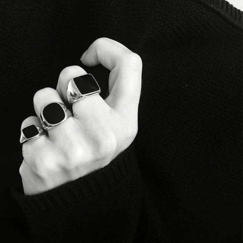 Vnox Stylish Signet Rings for Men, Male Pinky Ring with Black Square CZ Stone,Gold Color Stainless Steel Metal Jewelry ,US Size