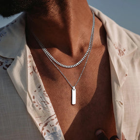 2pcs Vertical Layer Necklaces for Men Boys,Wateproof Stainless Steel Cuban Chain Collar,Stylish Men's Sweater Chain
