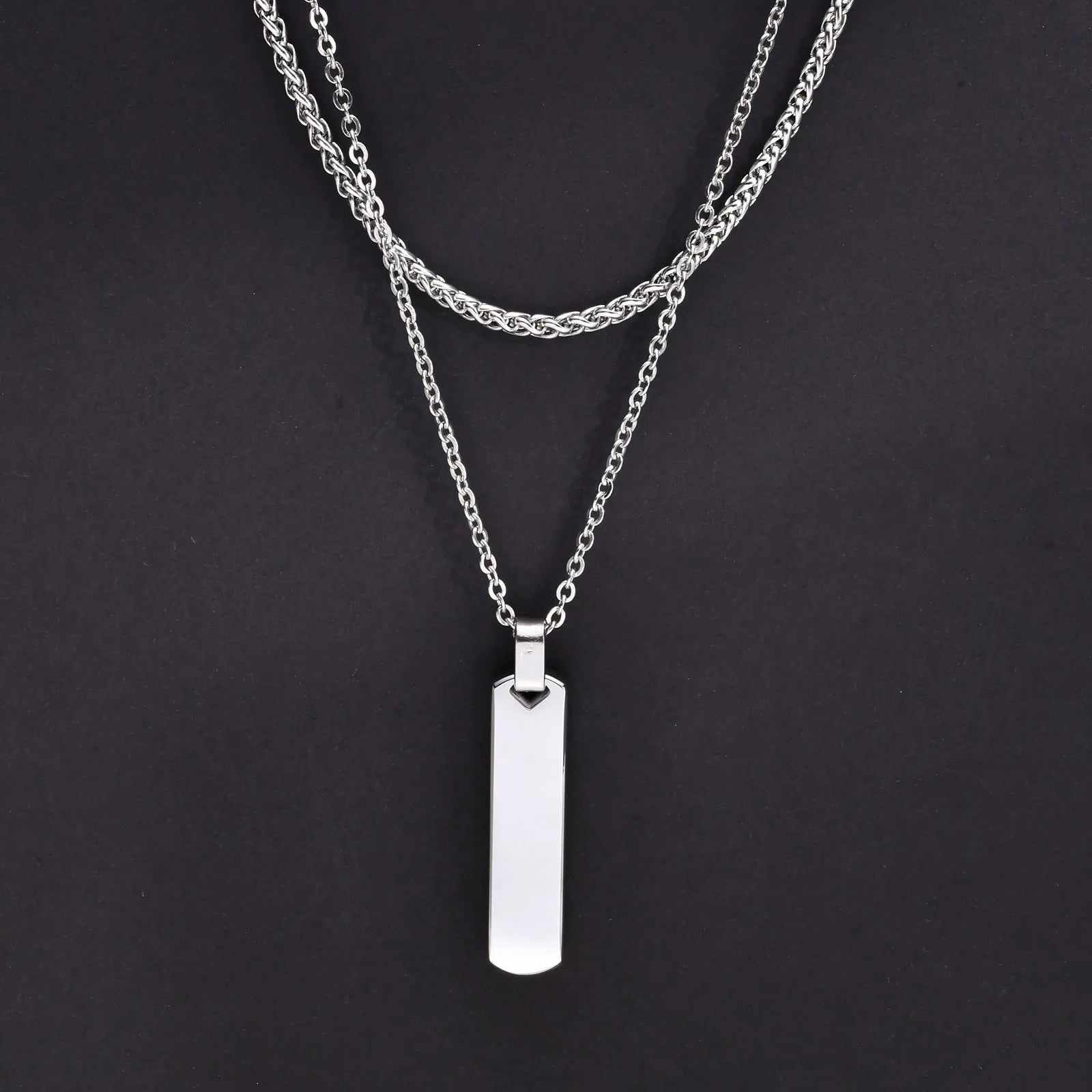 2pcs Vertical Layer Necklaces for Men Boys,Wateproof Stainless Steel Cuban Chain Collar,Stylish Men's Sweater Chain