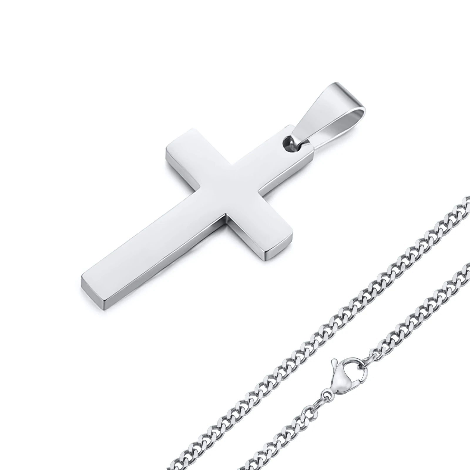 Waterproof Cross Necklaces for Men Male Gifts Jewelry, Anti Allergy Stainless Steel Plain Cross Pendant with Rope Chain