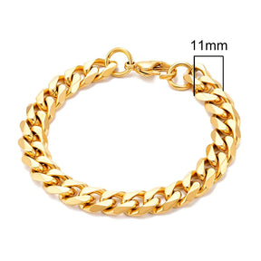 MKENDN 3-11mm Locomotive Men Punk Rock Stainless Steel Curb Cuban Link Chain Silver Color Bracelet For Women Biker Jewelry