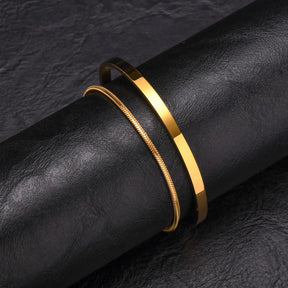 Trendy 4mm Cuff Bracelet for Men,2pcs/set Waterproof Chain LInk Adjustable Writband,Causal Jewelry Gift for Husband Dad BBF