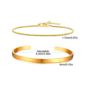 Trendy 4mm Cuff Bracelet for Men,2pcs/set Waterproof Chain LInk Adjustable Writband,Causal Jewelry Gift for Husband Dad BBF