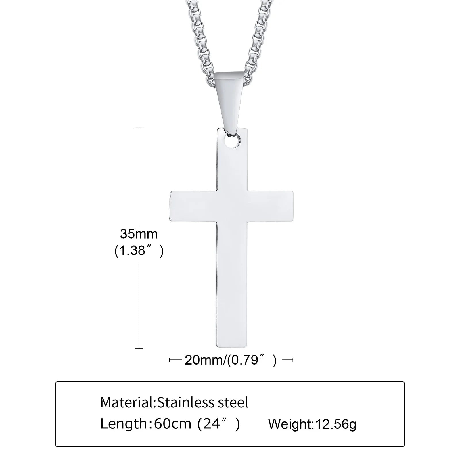 Waterproof Cross Necklaces for Men Male Gifts Jewelry, Anti Allergy Stainless Steel Plain Cross Pendant with Rope Chain