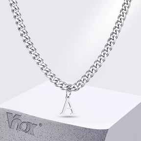 Vnox Simple A-Z Letter Necklace for Men Women, Waterproof Stainless Steel Cuban Chain Necklace, Jewelry Gift for Him