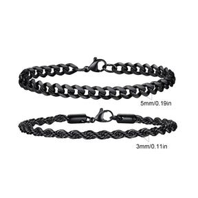 2pcs Men's Chain Bracelets,Silver Gold Black Color Stainless Steel Twisted Rope Chain,Trendy Cuban Link Chain Wristband Gift