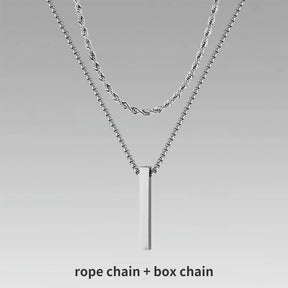 Vnox 3D Vertical Bar Necklaces for Men, Layering Stainless Steel Geometric Pendant, Layered Wheat Rope Cuban Chain, Boy Collar