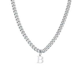 Vnox Simple A-Z Letter Necklace for Men Women, Waterproof Stainless Steel Cuban Chain Necklace, Jewelry Gift for Him