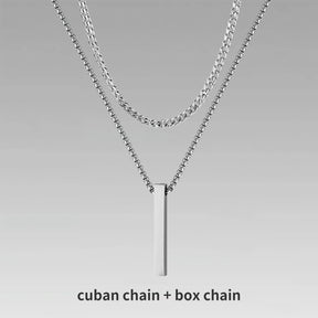 Vnox 3D Vertical Bar Necklaces for Men, Layering Stainless Steel Geometric Pendant, Layered Wheat Rope Cuban Chain, Boy Collar