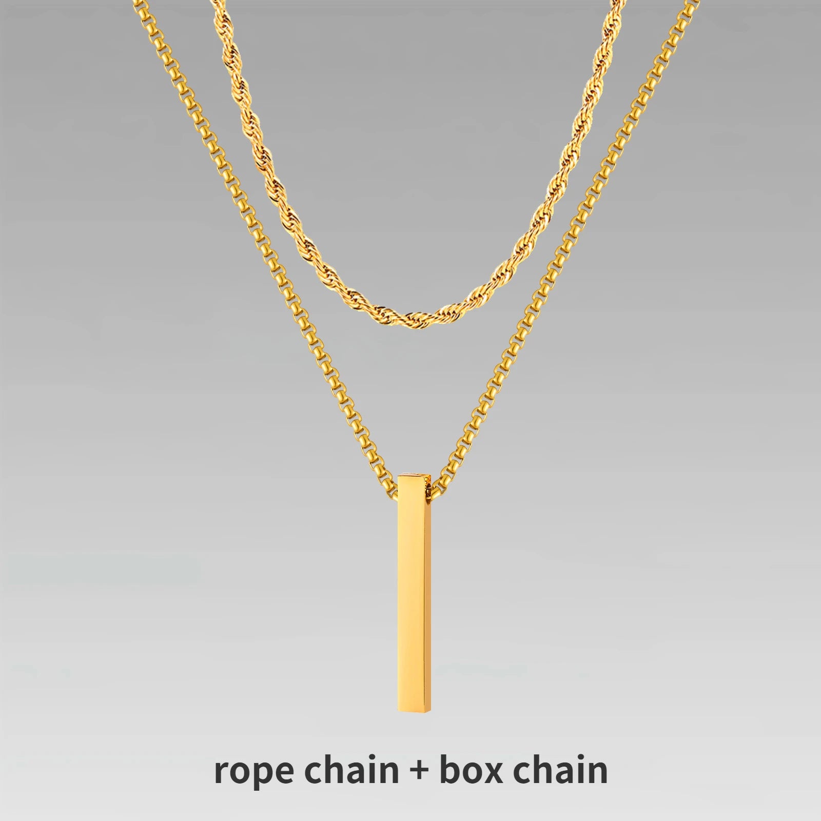 Vnox 3D Vertical Bar Necklaces for Men, Layering Stainless Steel Geometric Pendant, Layered Wheat Rope Cuban Chain, Boy Collar