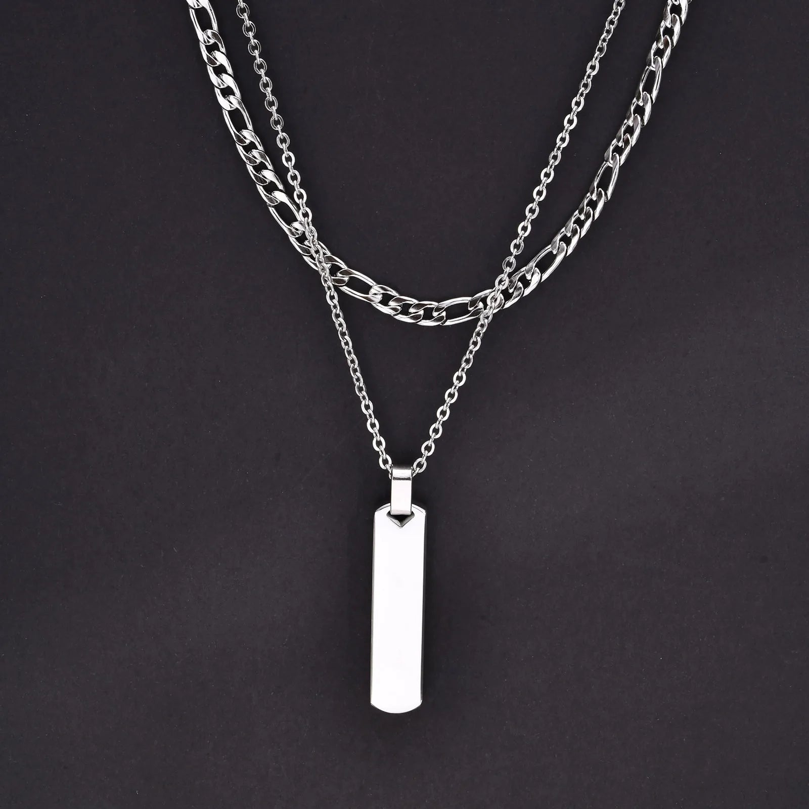 2pcs Vertical Layer Necklaces for Men Boys,Wateproof Stainless Steel Cuban Chain Collar,Stylish Men's Sweater Chain