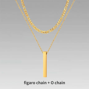 Vnox 3D Vertical Bar Necklaces for Men, Layering Stainless Steel Geometric Pendant, Layered Wheat Rope Cuban Chain, Boy Collar