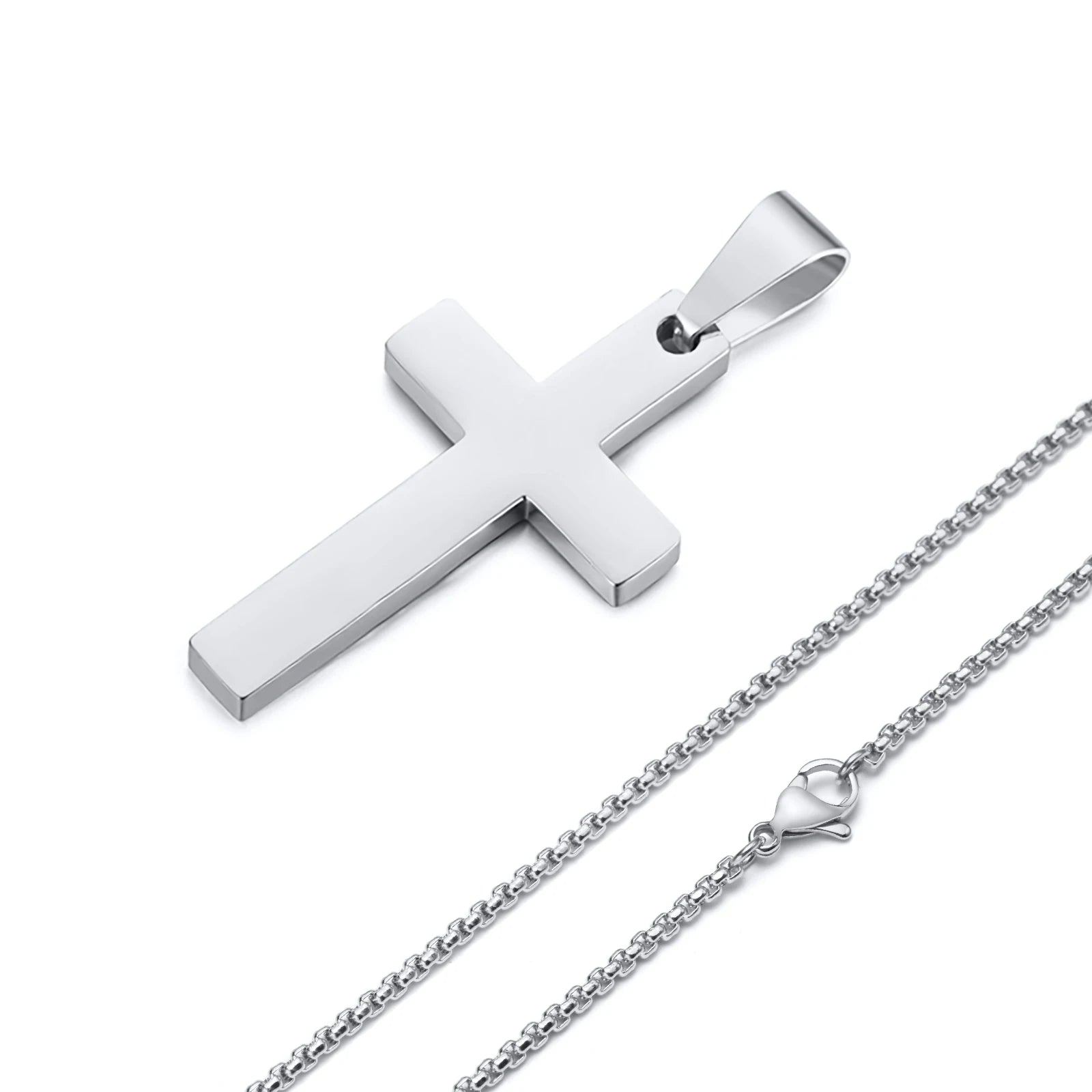 Waterproof Cross Necklaces for Men Male Gifts Jewelry, Anti Allergy Stainless Steel Plain Cross Pendant with Rope Chain