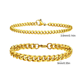 2pcs Men's Chain Bracelets,Silver Gold Black Color Stainless Steel Twisted Rope Chain,Trendy Cuban Link Chain Wristband Gift