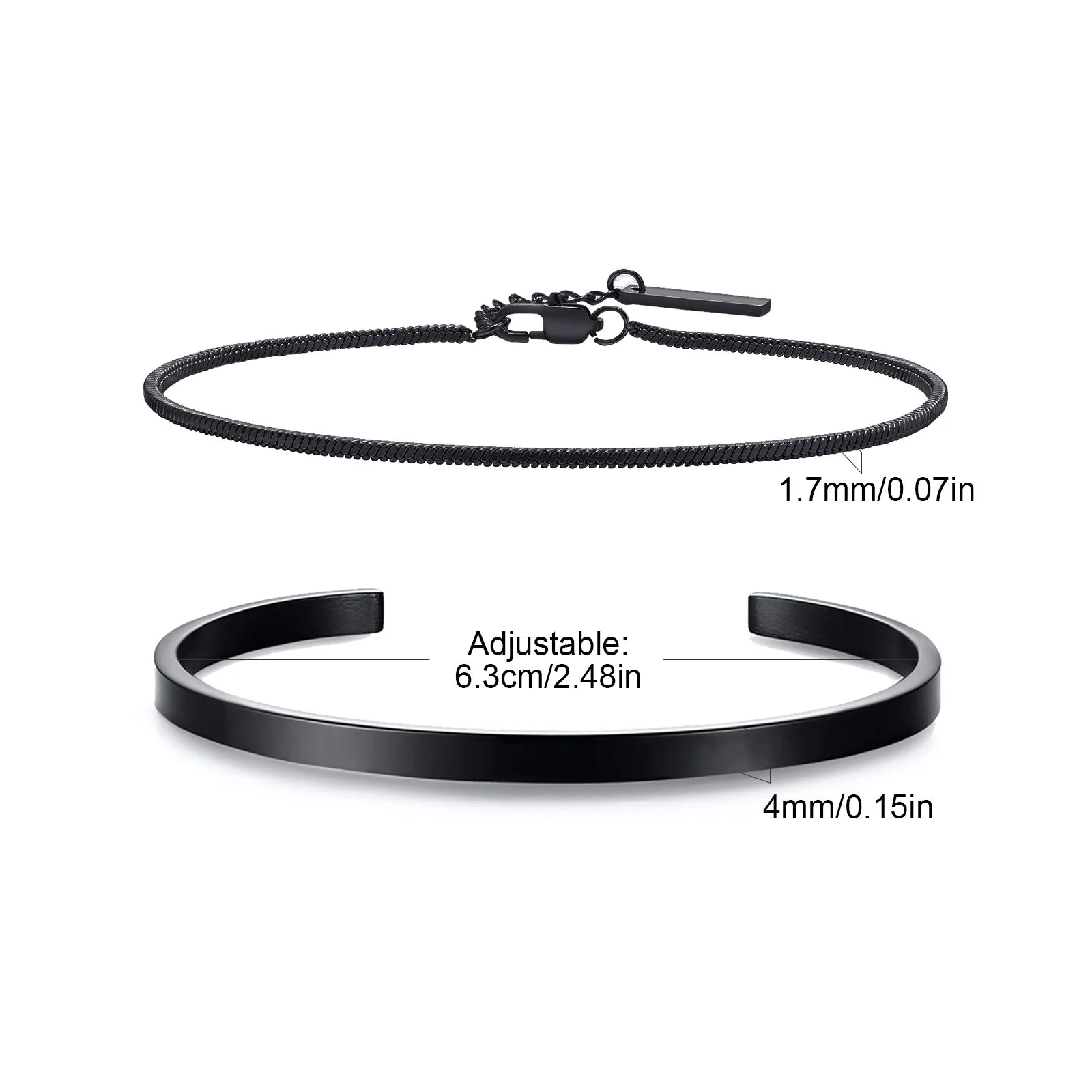 Trendy 4mm Cuff Bracelet for Men,2pcs/set Waterproof Chain LInk Adjustable Writband,Causal Jewelry Gift for Husband Dad BBF