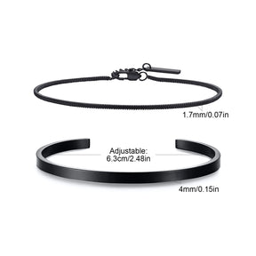 Trendy 4mm Cuff Bracelet for Men,2pcs/set Waterproof Chain LInk Adjustable Writband,Causal Jewelry Gift for Husband Dad BBF