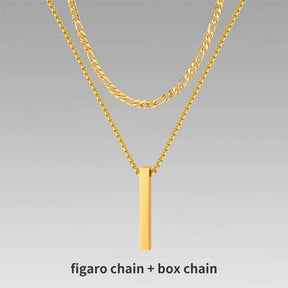 Vnox 3D Vertical Bar Necklaces for Men, Layering Stainless Steel Geometric Pendant, Layered Wheat Rope Cuban Chain, Boy Collar