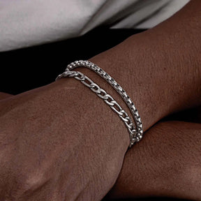 2pcs/set Men's Chain Bracelets,4mm Stainless Steel Box Chain Bracelet,5mm Figaro Chain Link Wristand,Simple Jewelry Gift