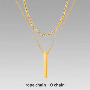 Vnox 3D Vertical Bar Necklaces for Men, Layering Stainless Steel Geometric Pendant, Layered Wheat Rope Cuban Chain, Boy Collar