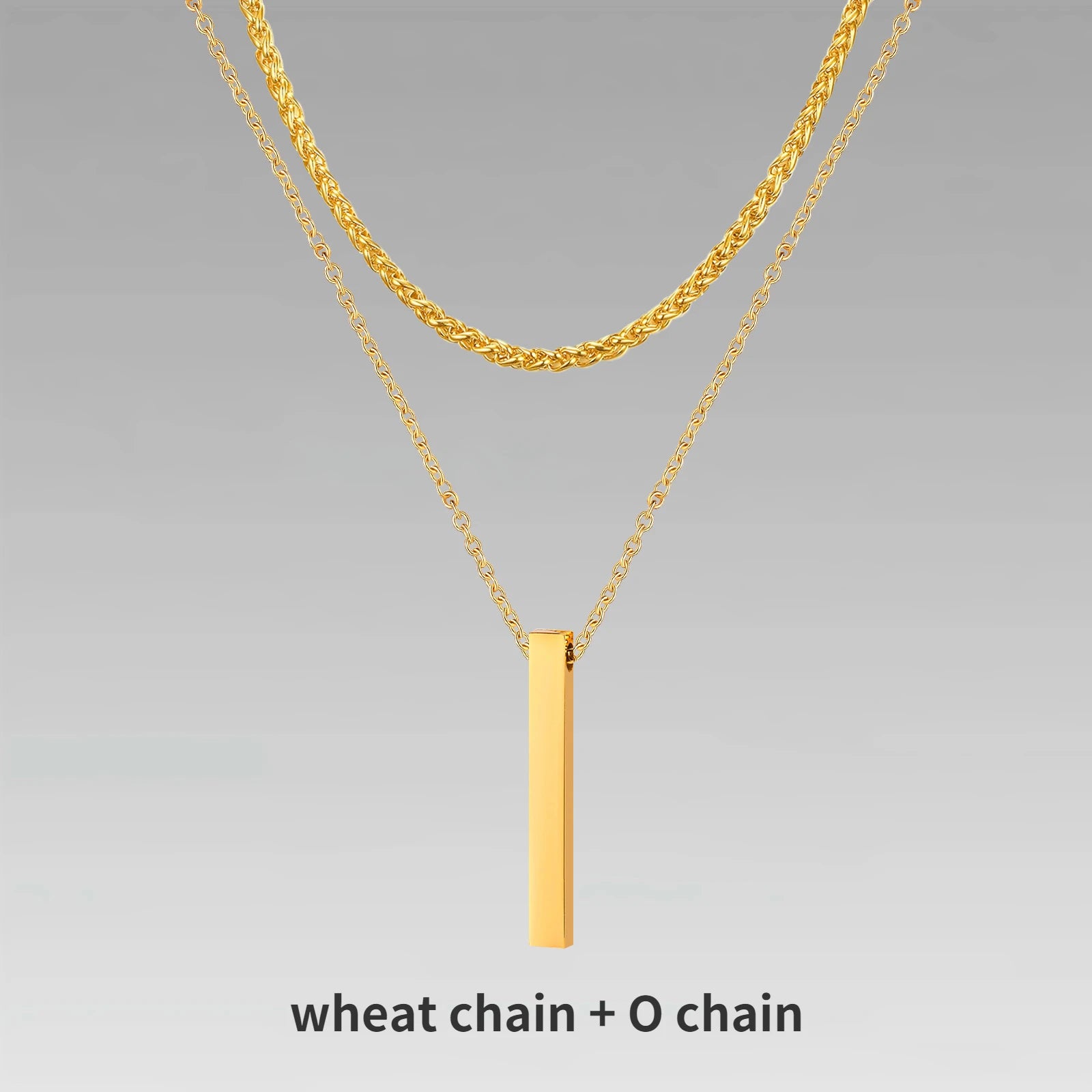Vnox 3D Vertical Bar Necklaces for Men, Layering Stainless Steel Geometric Pendant, Layered Wheat Rope Cuban Chain, Boy Collar