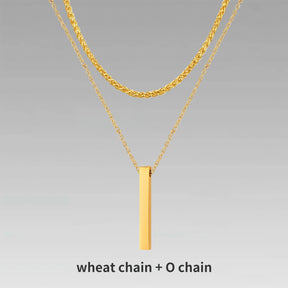 Vnox 3D Vertical Bar Necklaces for Men, Layering Stainless Steel Geometric Pendant, Layered Wheat Rope Cuban Chain, Boy Collar