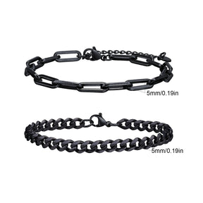 2pcs Men's Chain Bracelets,Silver Gold Black Color Stainless Steel Twisted Rope Chain,Trendy Cuban Link Chain Wristband Gift
