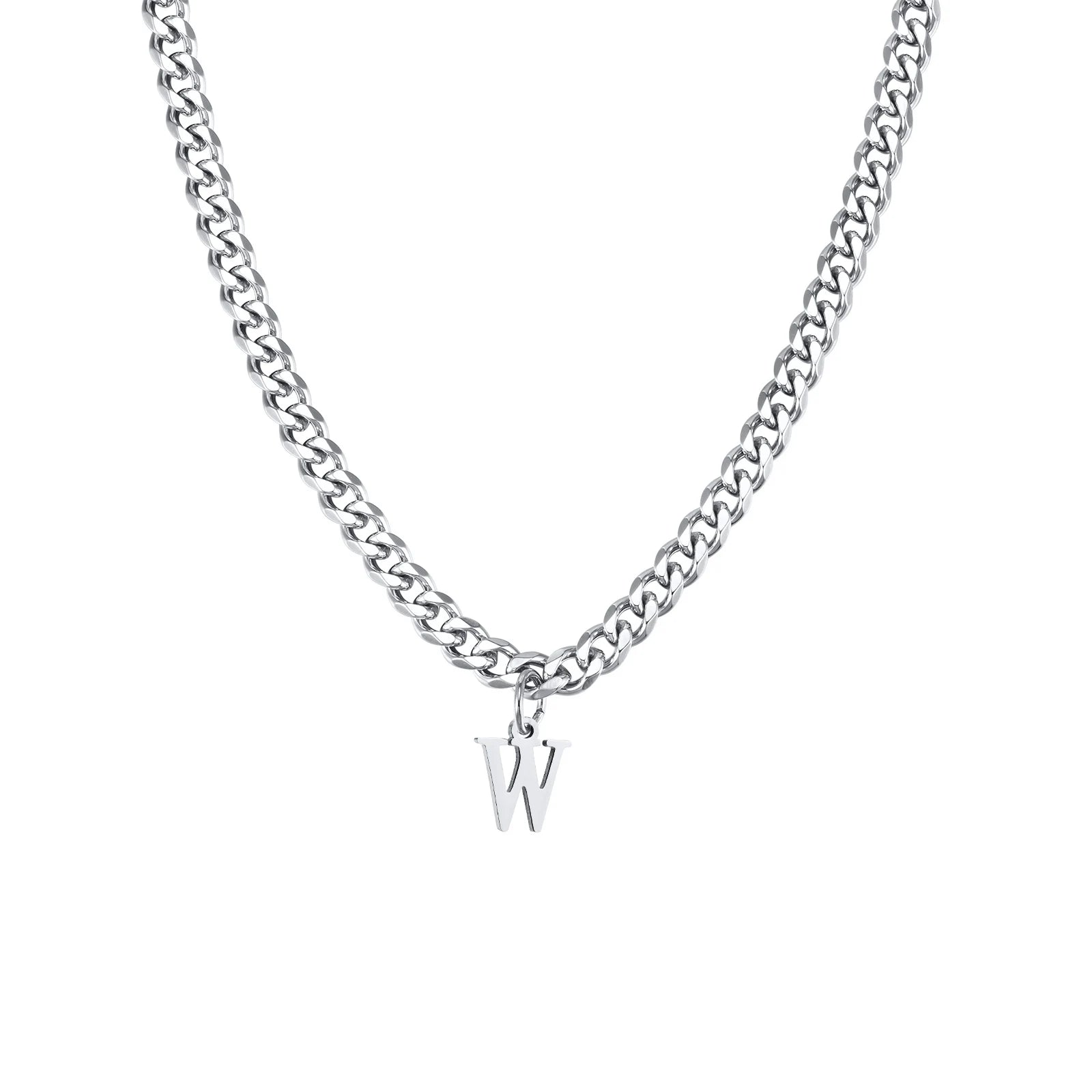 Vnox Simple A-Z Letter Necklace for Men Women, Waterproof Stainless Steel Cuban Chain Necklace, Jewelry Gift for Him