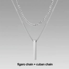 Vnox 3D Vertical Bar Necklaces for Men, Layering Stainless Steel Geometric Pendant, Layered Wheat Rope Cuban Chain, Boy Collar