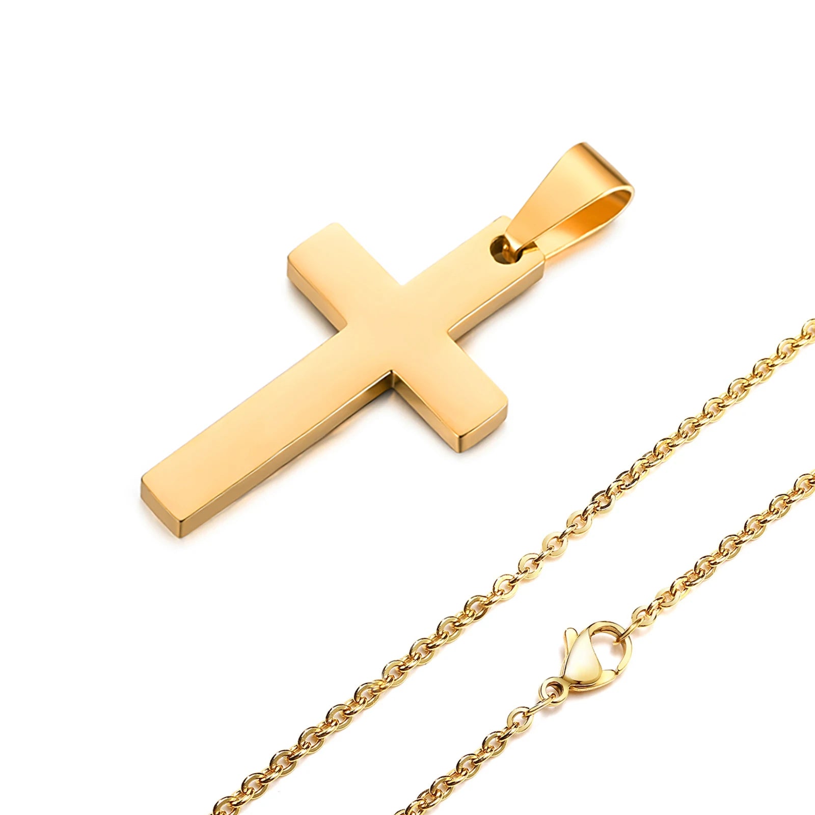 Waterproof Cross Necklaces for Men Male Gifts Jewelry, Anti Allergy Stainless Steel Plain Cross Pendant with Rope Chain