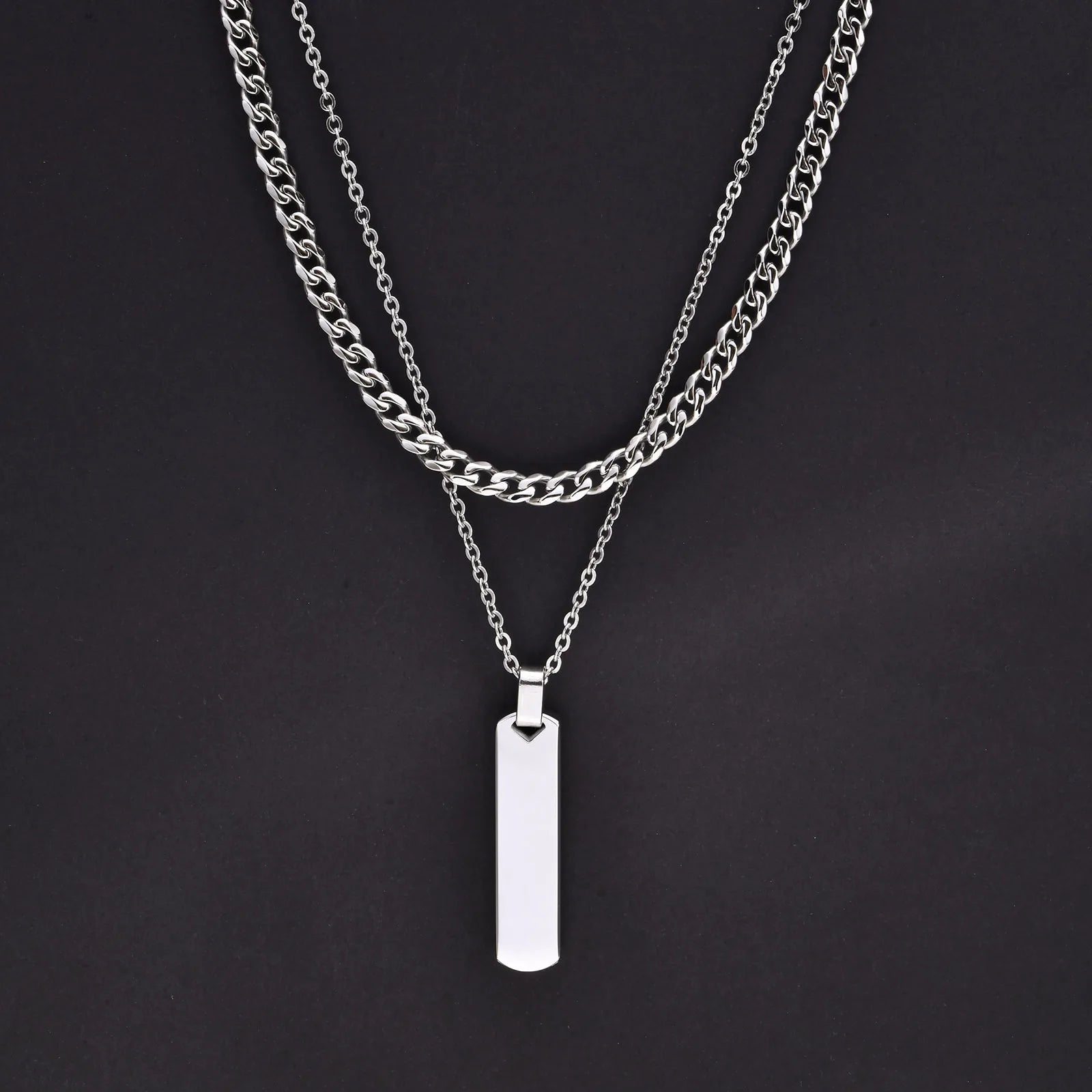 2pcs Vertical Layer Necklaces for Men Boys,Wateproof Stainless Steel Cuban Chain Collar,Stylish Men's Sweater Chain