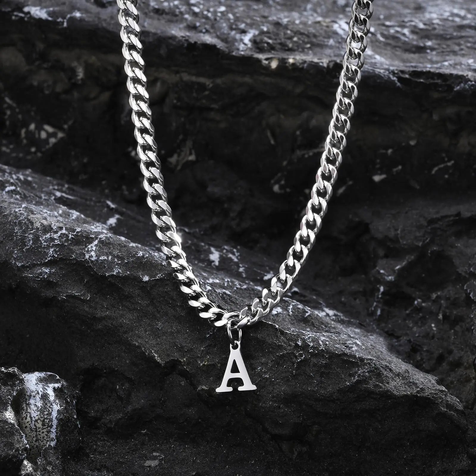 Vnox Simple A-Z Letter Necklace for Men Women, Waterproof Stainless Steel Cuban Chain Necklace, Jewelry Gift for Him