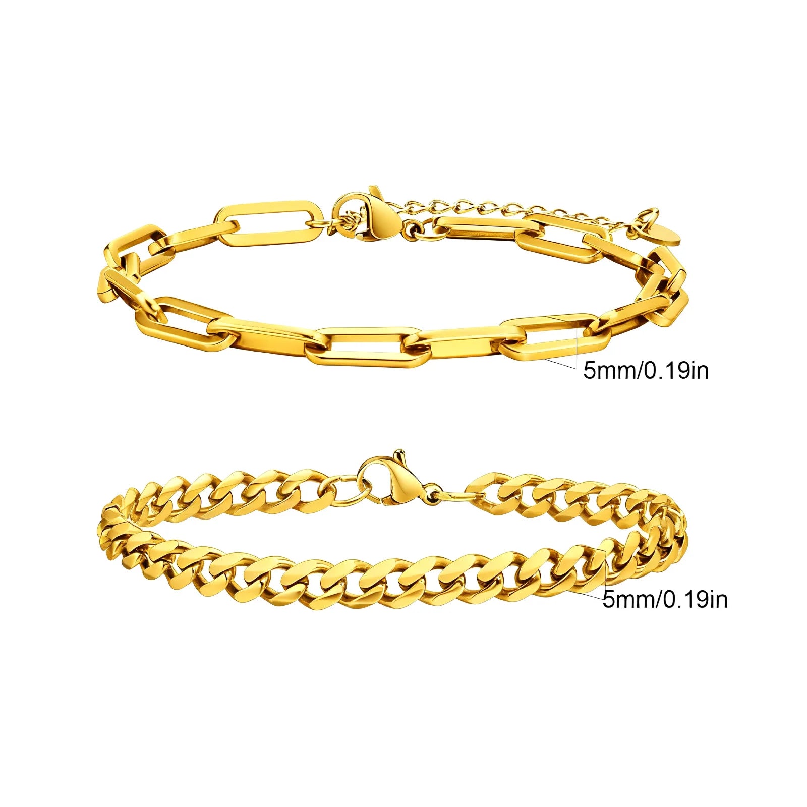 2pcs Men's Chain Bracelets,Silver Gold Black Color Stainless Steel Twisted Rope Chain,Trendy Cuban Link Chain Wristband Gift