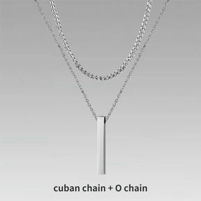Vnox 3D Vertical Bar Necklaces for Men, Layering Stainless Steel Geometric Pendant, Layered Wheat Rope Cuban Chain, Boy Collar