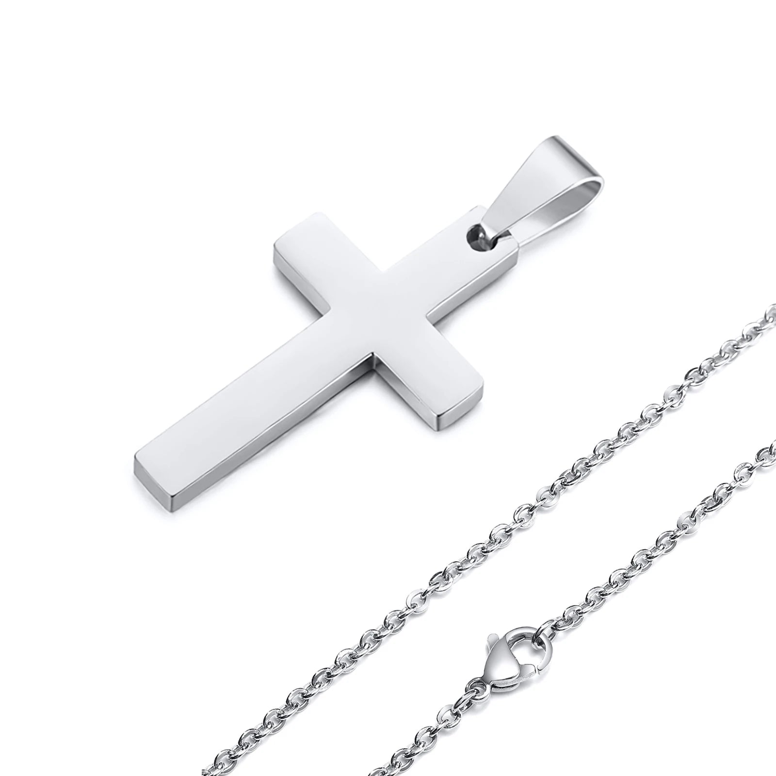Waterproof Cross Necklaces for Men Male Gifts Jewelry, Anti Allergy Stainless Steel Plain Cross Pendant with Rope Chain
