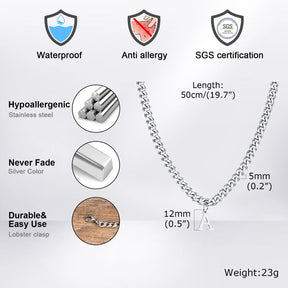 Vnox Simple A-Z Letter Necklace for Men Women, Waterproof Stainless Steel Cuban Chain Necklace, Jewelry Gift for Him