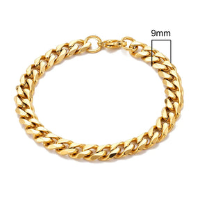 MKENDN 3-11mm Locomotive Men Punk Rock Stainless Steel Curb Cuban Link Chain Silver Color Bracelet For Women Biker Jewelry