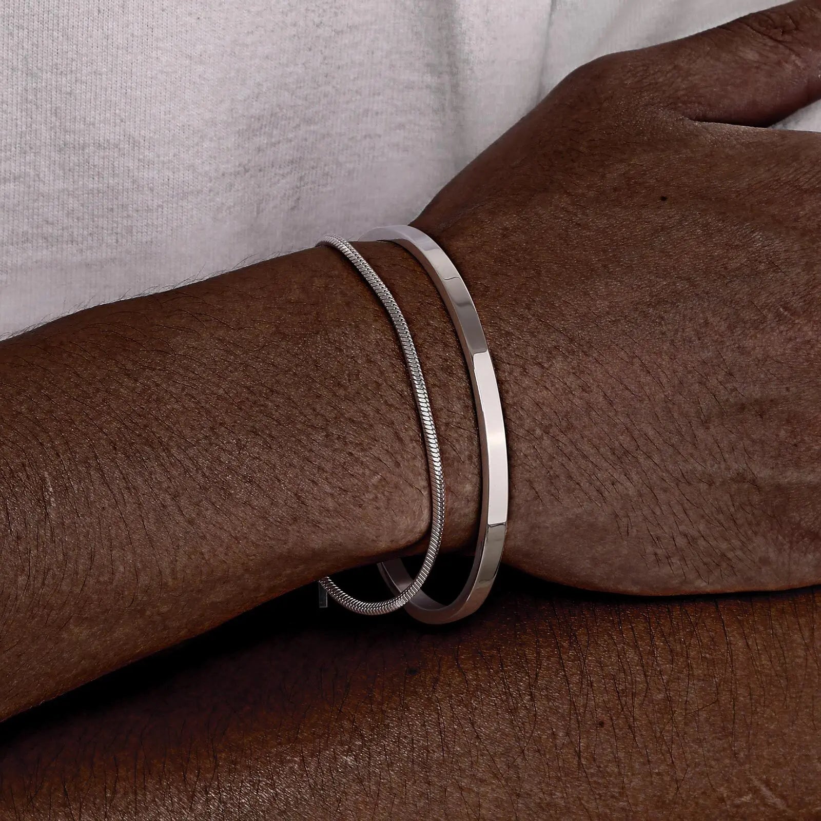 Trendy 4mm Cuff Bracelet for Men,2pcs/set Waterproof Chain LInk Adjustable Writband,Causal Jewelry Gift for Husband Dad BBF