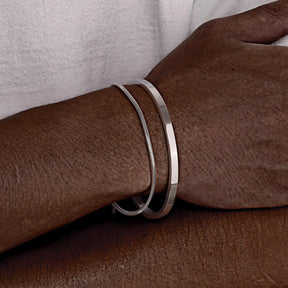 Trendy 4mm Cuff Bracelet for Men,2pcs/set Waterproof Chain LInk Adjustable Writband,Causal Jewelry Gift for Husband Dad BBF