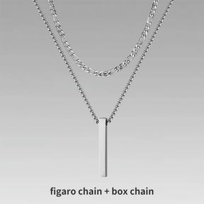 Vnox 3D Vertical Bar Necklaces for Men, Layering Stainless Steel Geometric Pendant, Layered Wheat Rope Cuban Chain, Boy Collar